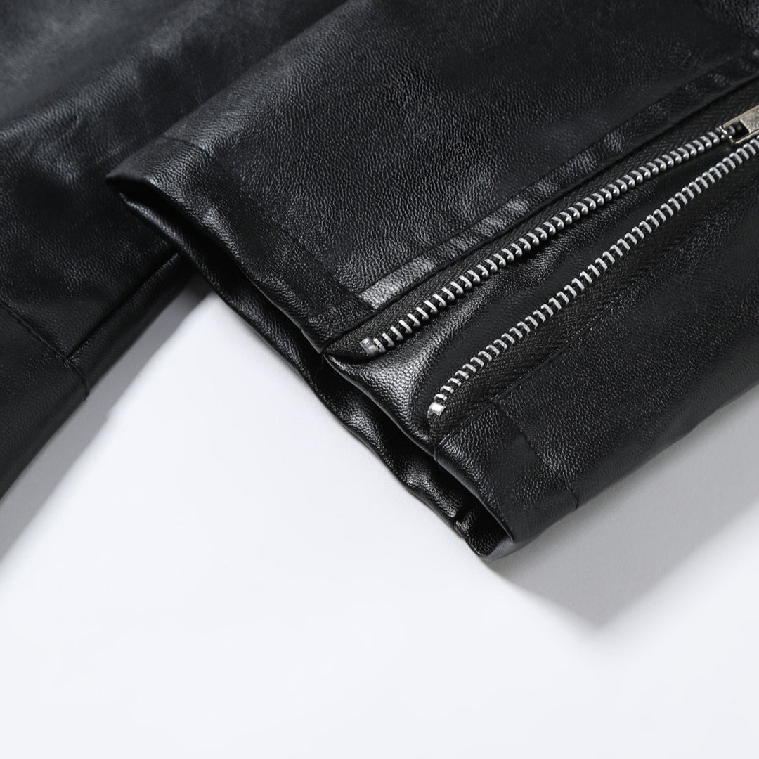 Herren Biker-Lederjacke mit asymmetrischem Reißverschluss und praktischen Taschen Echoarchiv