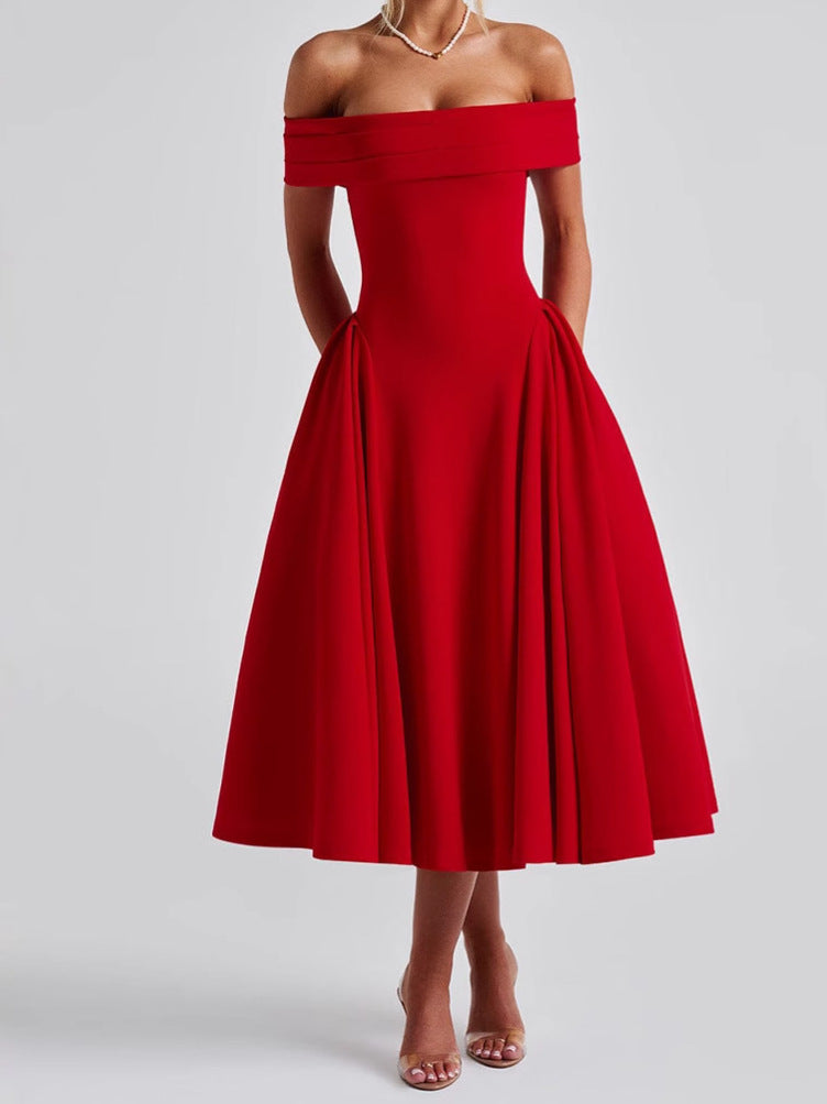 Damen Off-Shoulder Maxikleid mit Taschen und eleganter Silhouette Echo Archiv