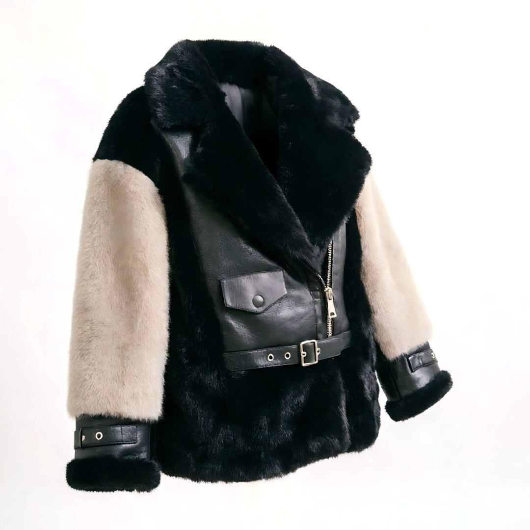 Damen Luxuriöse Kunstlederjacke mit Fellbesatz Echo Archiv