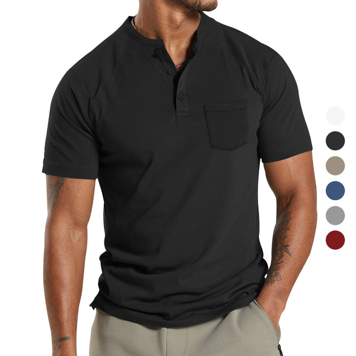 Herren Kurzarm-Henley-T-Shirt mit praktischer Brusttasche Echoarchiv