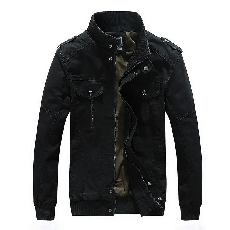 Herren Kurz geschnittene Canvas-Fieldjacke mit Stehkragen Epauletten und Rippenbündchen – Taviero