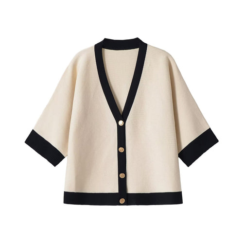 Damen Kurzärmeliges Strickponcho-Cardigan mit Kontrastblende und dekorativen Goldknöpfen Echo Archiv