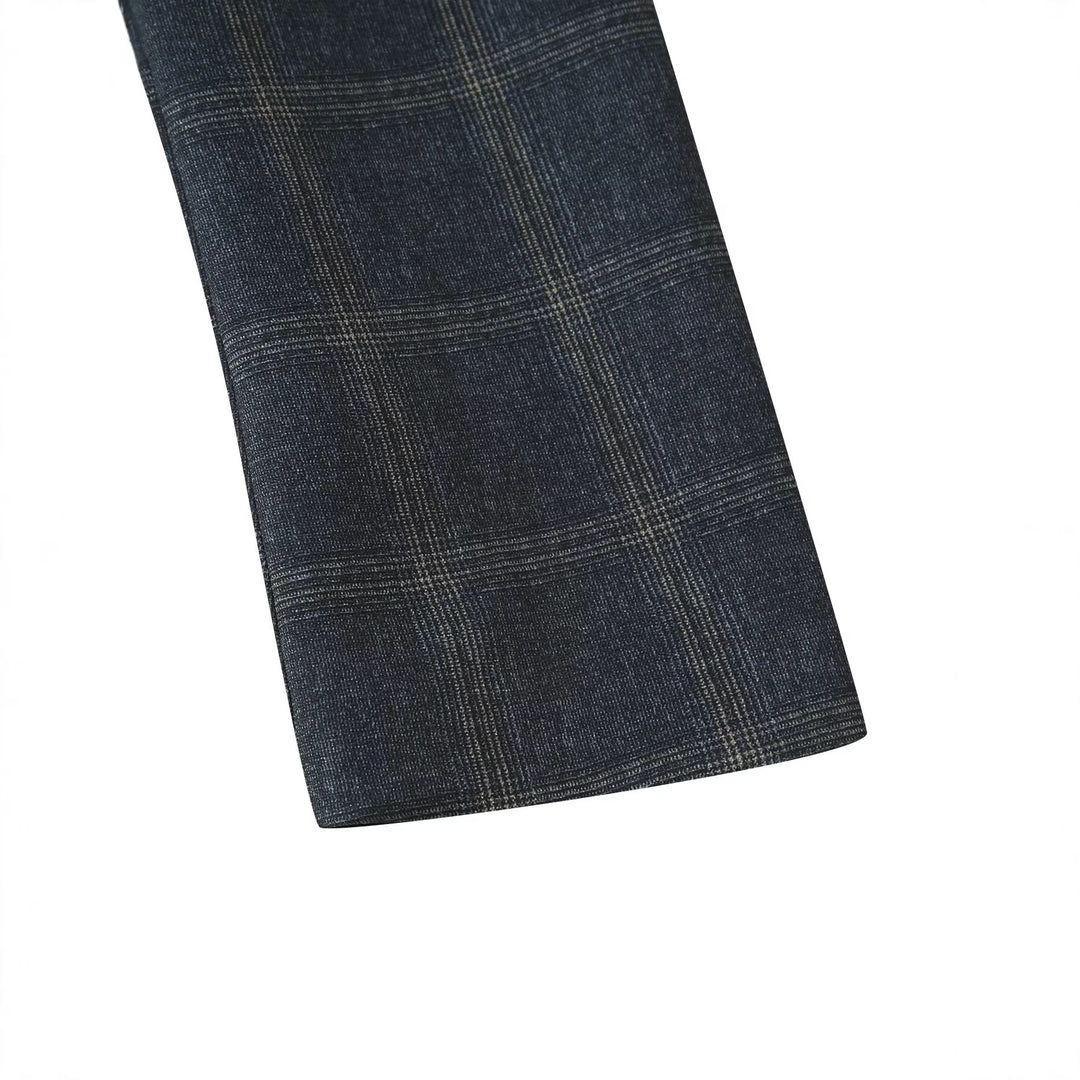 Damen Gerade geschnittener Glencheck-Blazer mit Stehkragen und Pattentaschen Echoarchiv