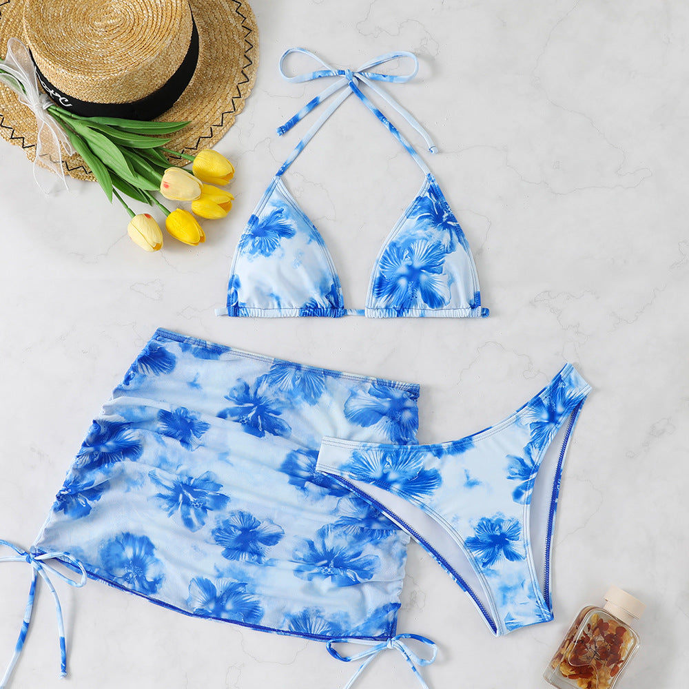 Damen Triangel-Bikini-Set mit verstellbaren Trägern und floralem Wickelrock Echo Archiv