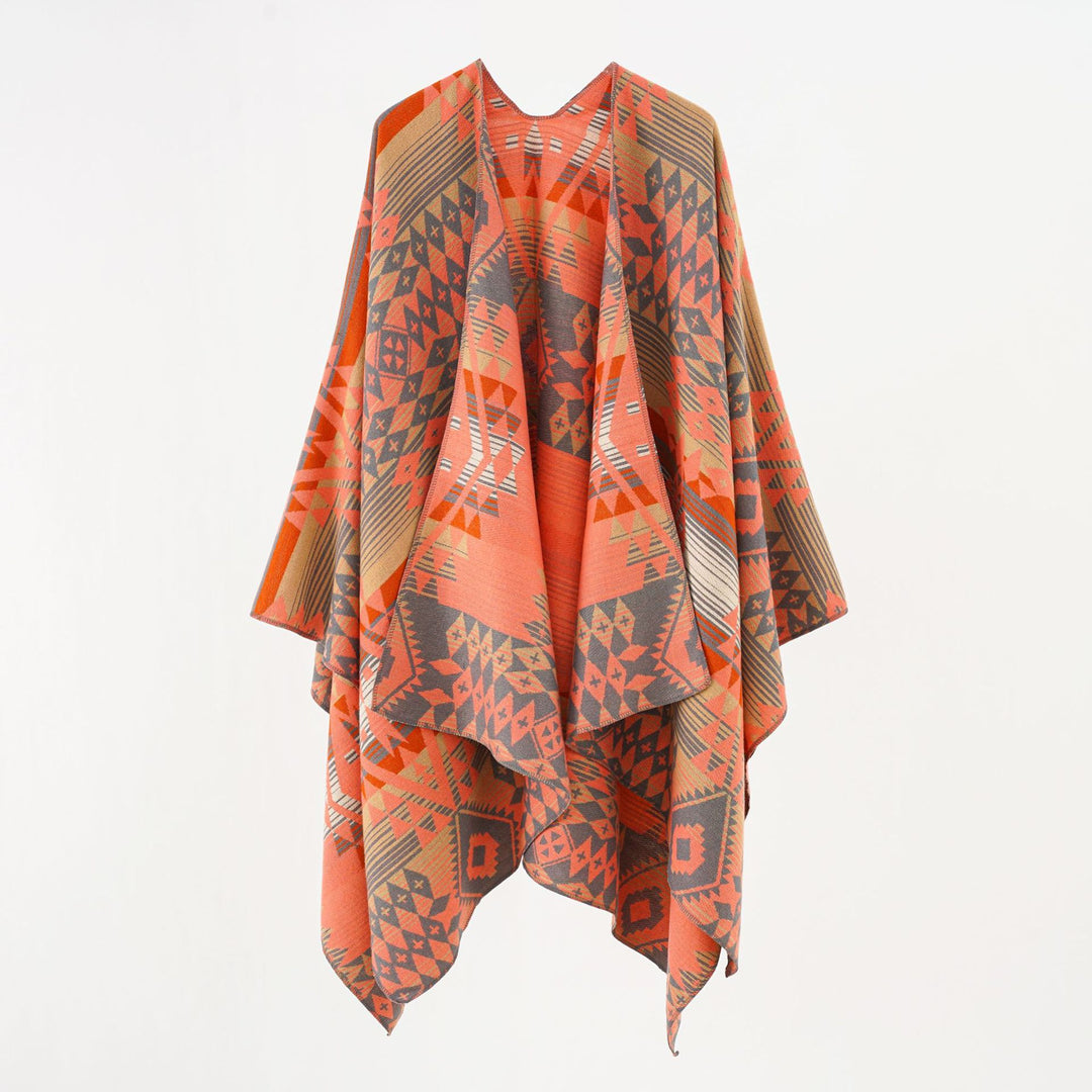 Damen Oversize-Überwurf im gewebten Ethno-Jacquard mit asymmetrischem Zipfelsaum Echo Archiv