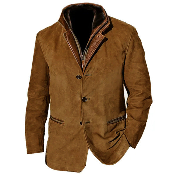 Herren stilvolle Wildlederjacke mit Kontrastkragen und praktischen Taschen Echoarchiv