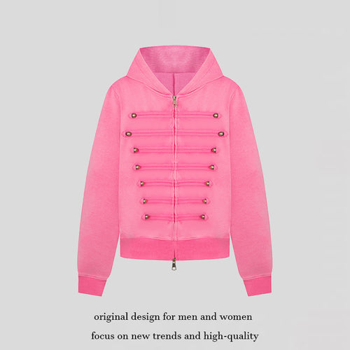 Damen Kapuzen-Sweatjacke im Military-Style mit Zierkordeln und Metallknöpfen Echoarchiv