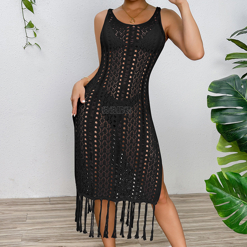 Damen Sommerliches Häkelkleid mit Fransen und seitlichem Schlitz Echo Archiv