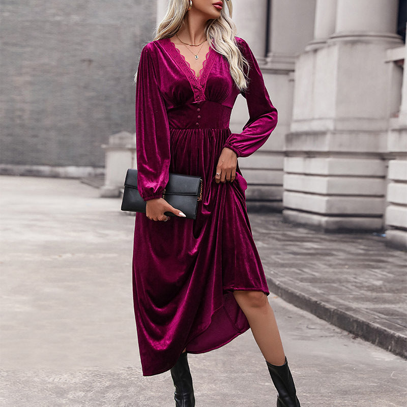 Damen Midikleid mit V-Ausschnitt und Rüschen Echo Archiv