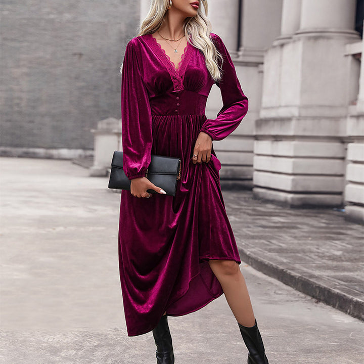 Damen Midikleid mit V-Ausschnitt und Rüschen Echo Archiv