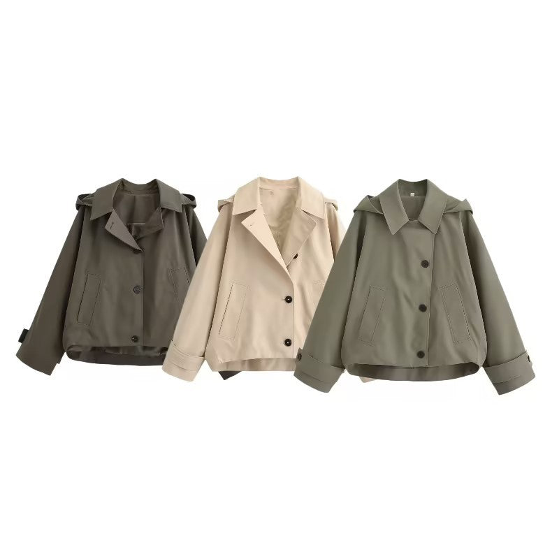 Damen Kurze Oversize-Trenchjacke mit Umlegekragen und Schulterklappen Echo Archiv