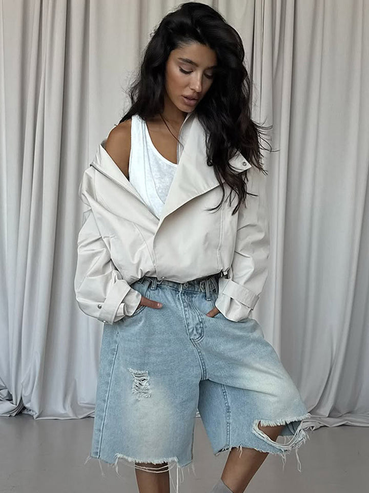 Damen Kurzjacke im Oversize-Look mit weitem Revers und Tunnelzug-Taillierung Echoarchiv