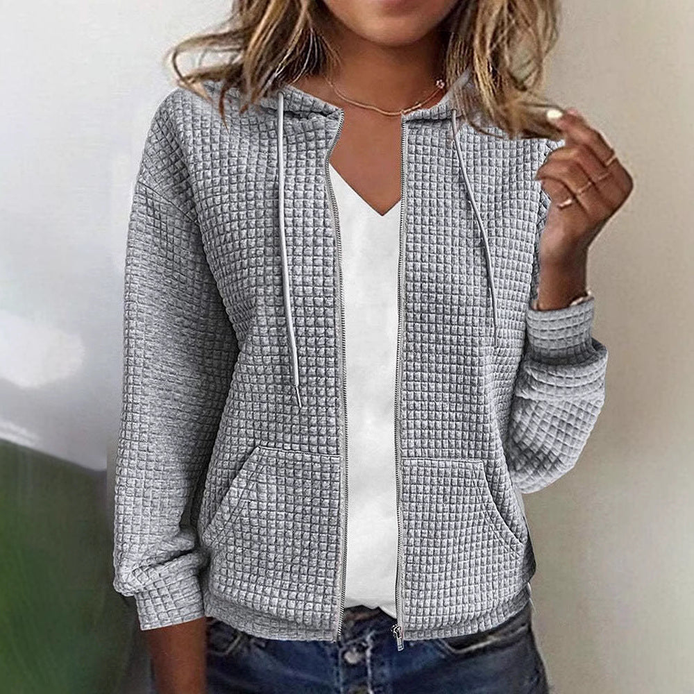 Damen nan gesteppte Kapuzenjacke mit Waffelstruktur, durchgehendem Reißverschluss und Kängurutaschen Echo Archiv