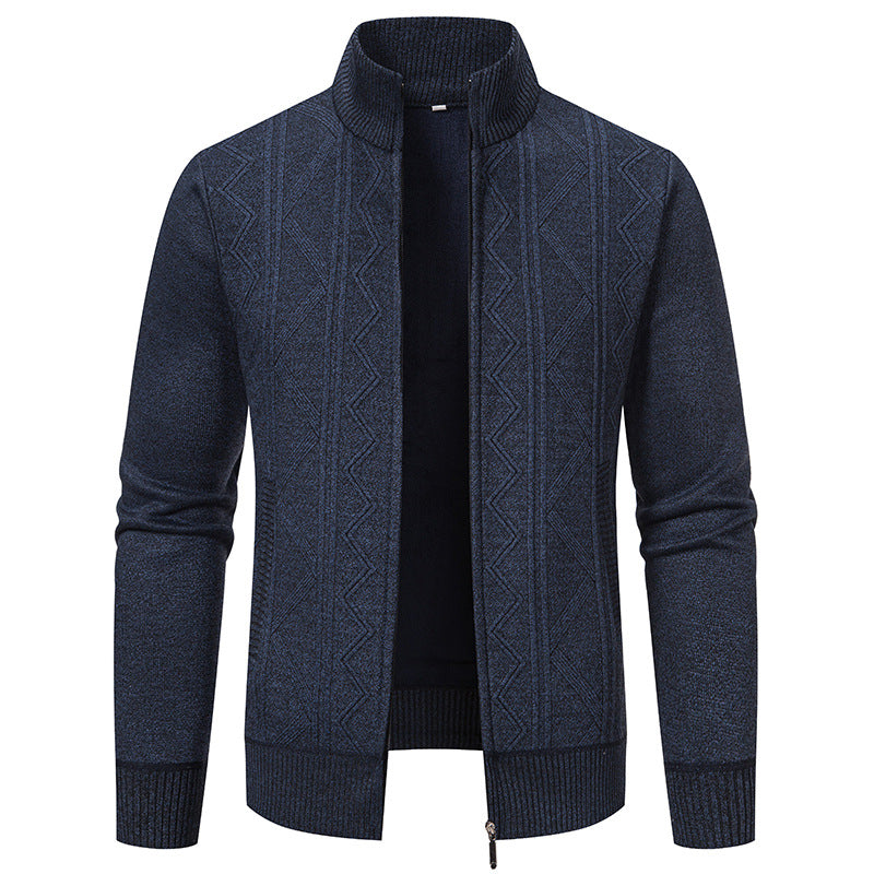 Herren Strickjacke mit modernem Reißverschluss und dekorativem Muster Echoarchiv