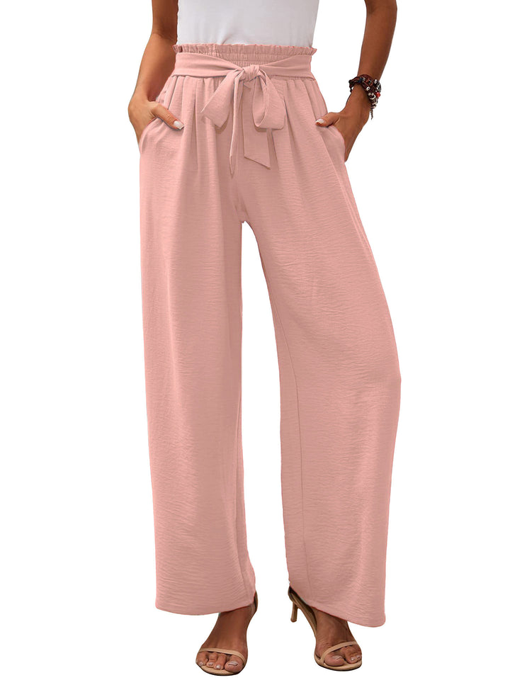 Damen Paperbag-Hose mit weitem Bein, elastischer Taille und Bindegürtel Echoarchiv