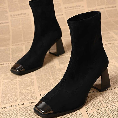 Damen Elegante Stiefeletten mit quadratischer Zehenpartie und Blockabsatz Echo Archiv