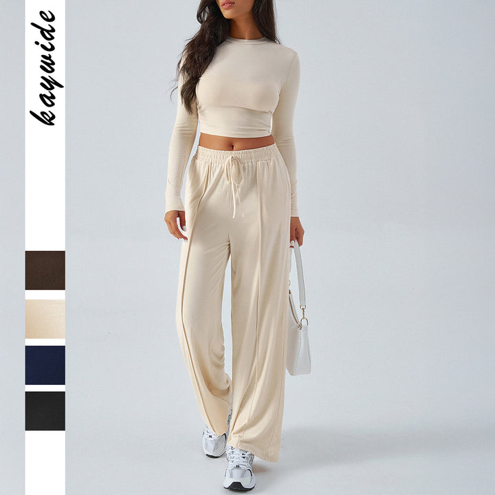 Damen weite Loungehose mit elastischem Kordelbund und fließender Jersey‑Qualität – Avélisse