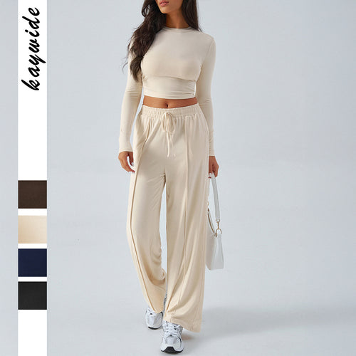 Damen weite Loungehose mit elastischem Kordelbund und fließender Jersey‑Qualität – Avélisse