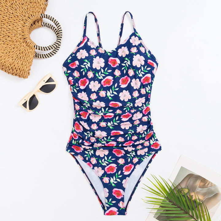 Damen Einteiler Badeanzug mit raffiniertem Floral-Muster und eleganter Raffung Echo Archiv