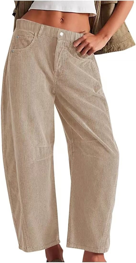 Damen Weite Cordhose mit hoher Taille, Cropped-Bein und Eingriffstaschen Echo Archiv