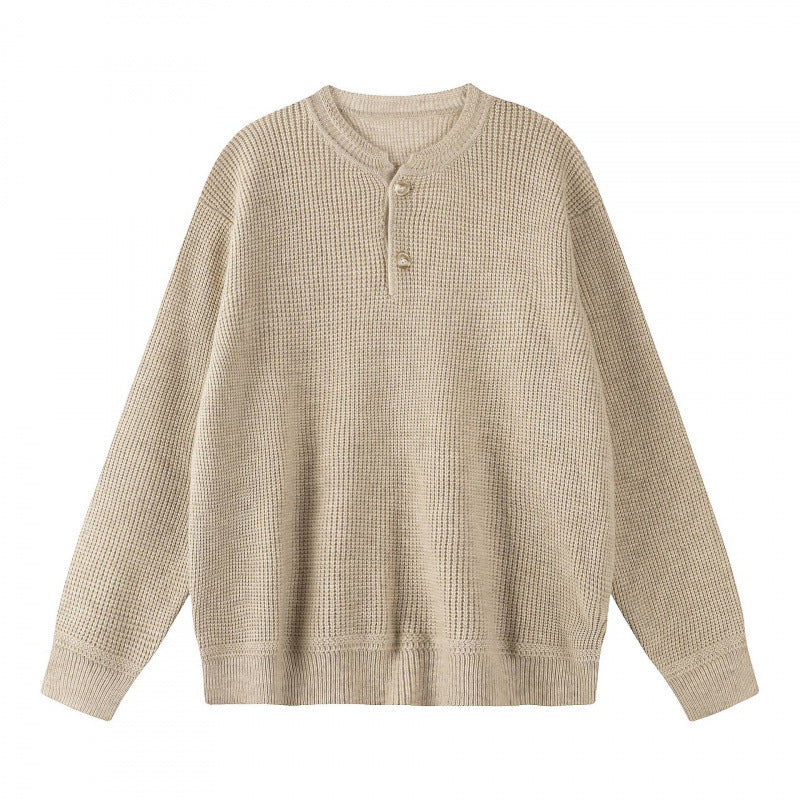 Unisex Boxy-Strickpullover mit Henley-Ausschnitt und strukturierter Waffelstrickoptik Echo Archiv