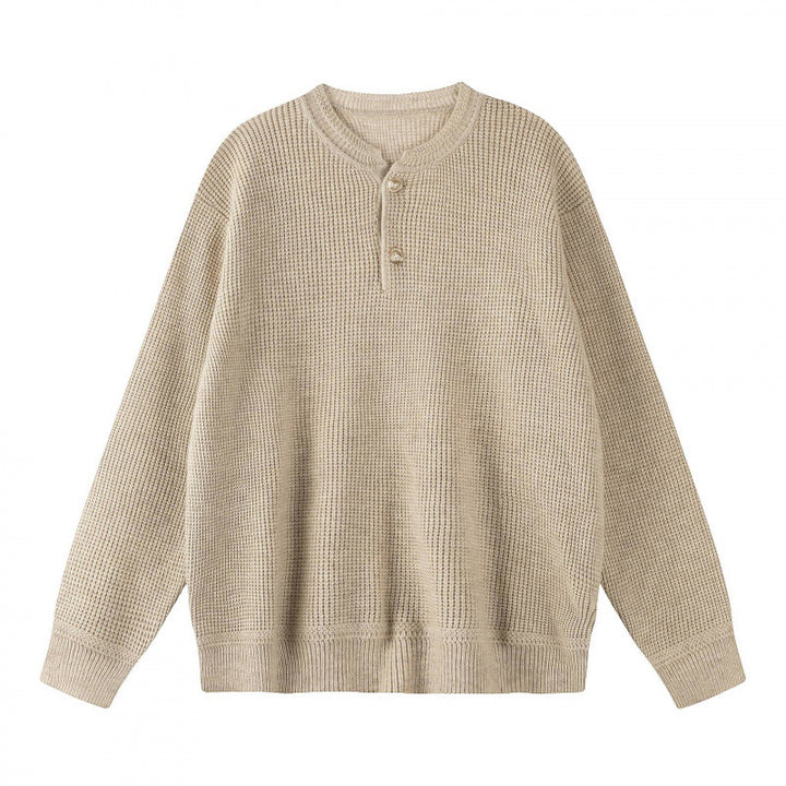 Unisex Boxy-Strickpullover mit Henley-Ausschnitt und strukturierter Waffelstrickoptik Echo Archiv