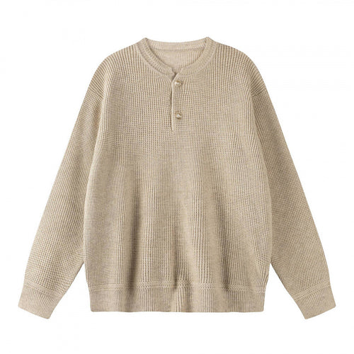 Unisex Boxy-Strickpullover mit Henley-Ausschnitt und strukturierter Waffelstrickoptik Echo Archiv