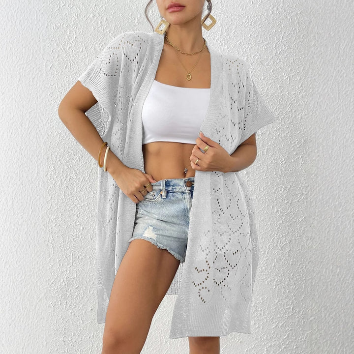 Damen luftiger Strick-Kimono mit floralem Lochmuster Echo Archiv