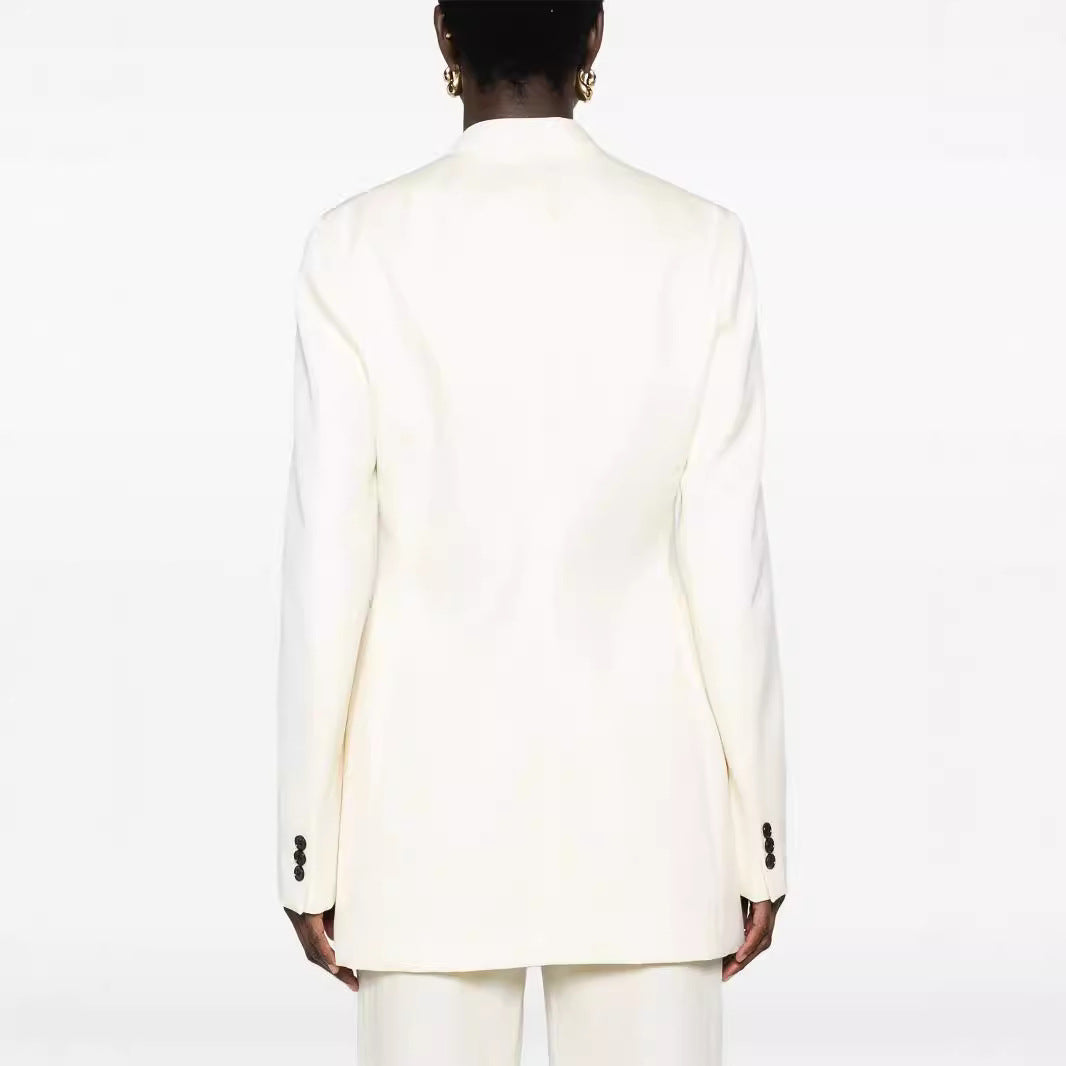 Damen Elegantes Einreihiges Longblazer-Set mit weiter Palazzo-Hose Echoarchiv
