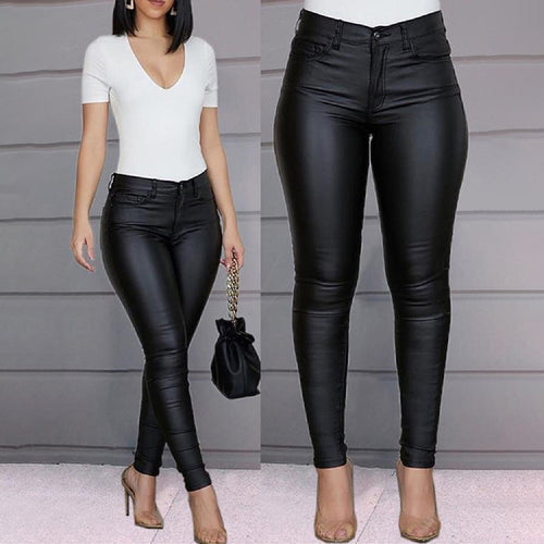 Damen figurbetonte High‑Waist Kunstlederhose im Skinny‑Cut mit Five‑Pocket Echo Archiv