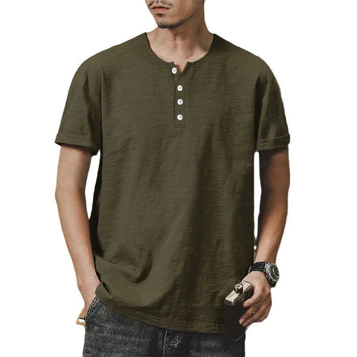 Herren hochwertiges Kurzarm-Henley-T-Shirt mit modischen Knöpfen und bequemer Passform Echoarchiv