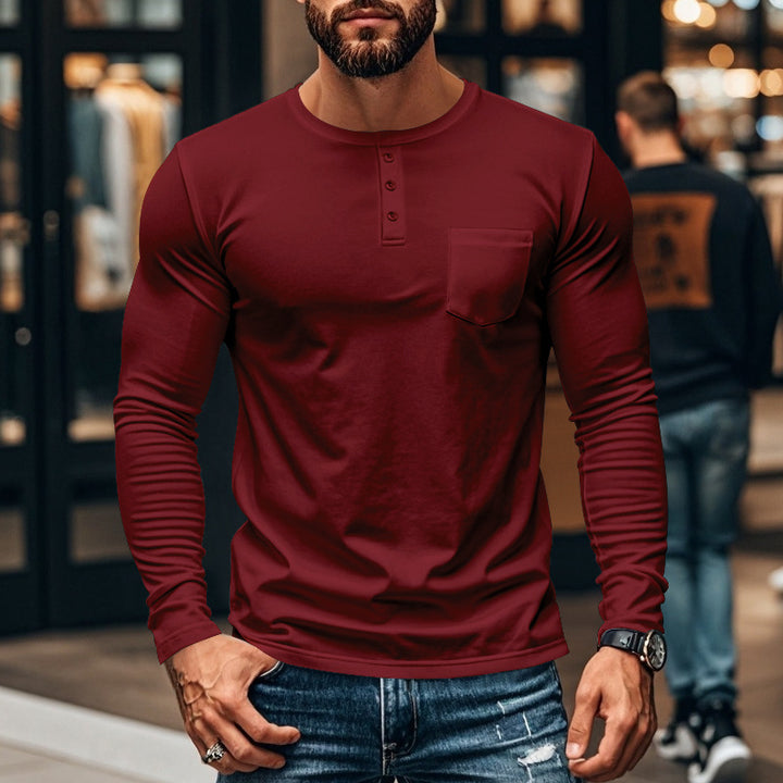 Herren Langarmshirt mit Knopfleiste und Brusttasche Echoarchiv