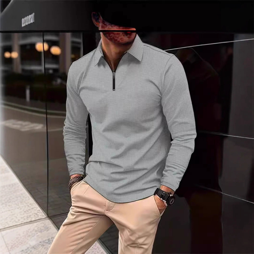 Herren Langarmshirt mit modernem Stehkragen und stylischem Reißverschluss Echoarchiv