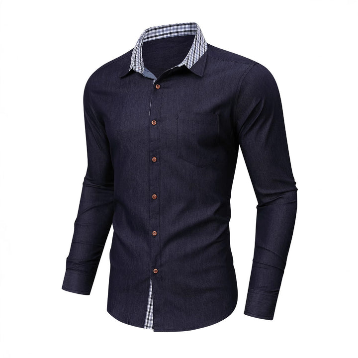 Herren Denim Hemd mit kariertem Kragen Echoarchiv