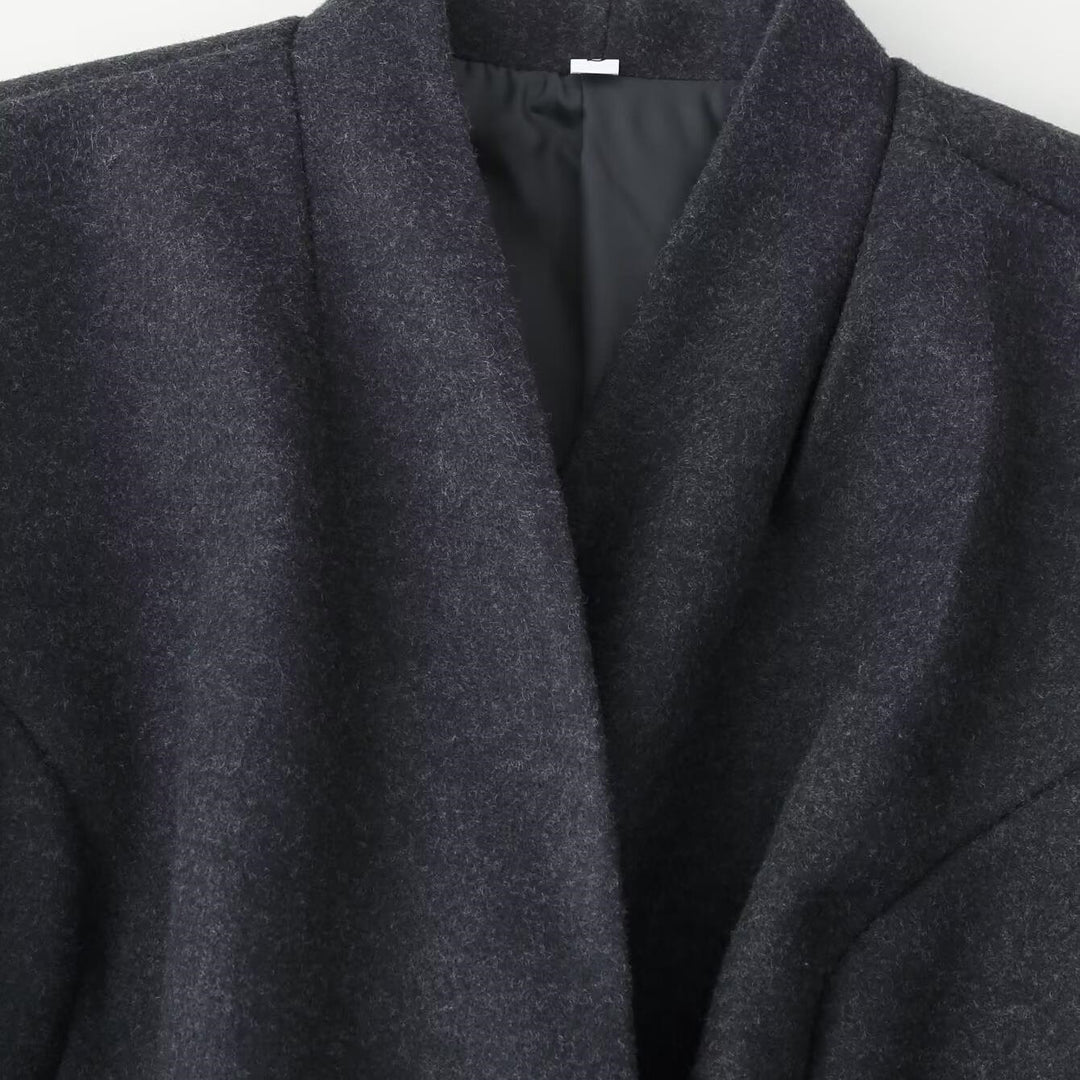Damen Eleganter Wollmix-Langmantel mit schalkragenloser Optik und Ein-Knopf-Verschluss Echo Archiv