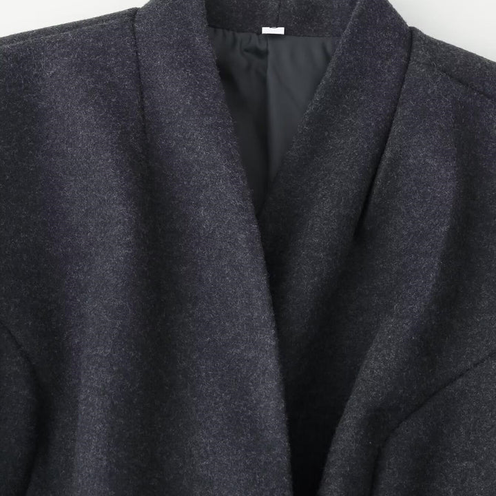 Damen Eleganter Wollmix-Langmantel mit schalkragenloser Optik und Ein-Knopf-Verschluss Echo Archiv
