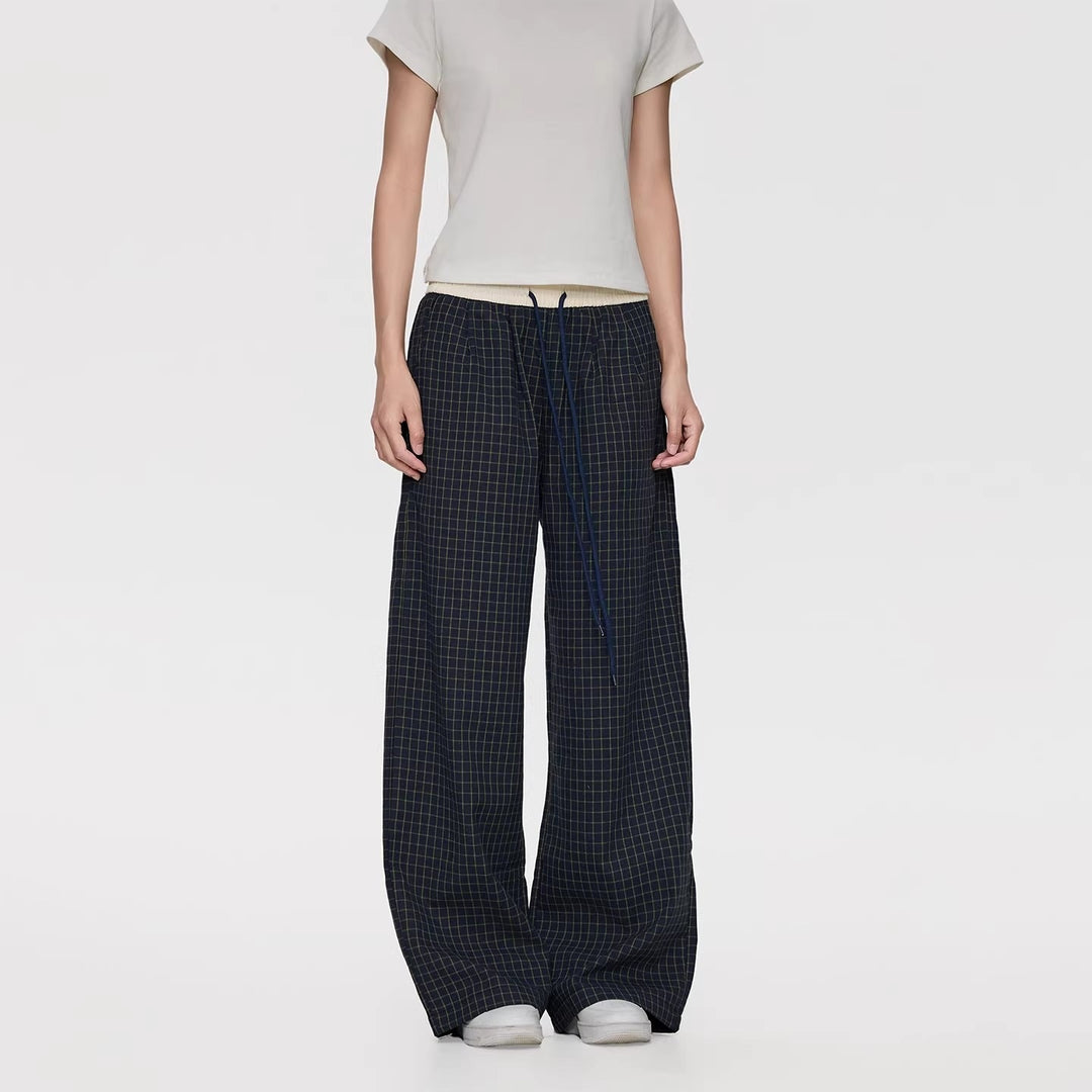 Damen Weite Relaxed-Loungehose mit Tunnelzugbund, Karo-Check & Eingrifftaschen Echoarchiv