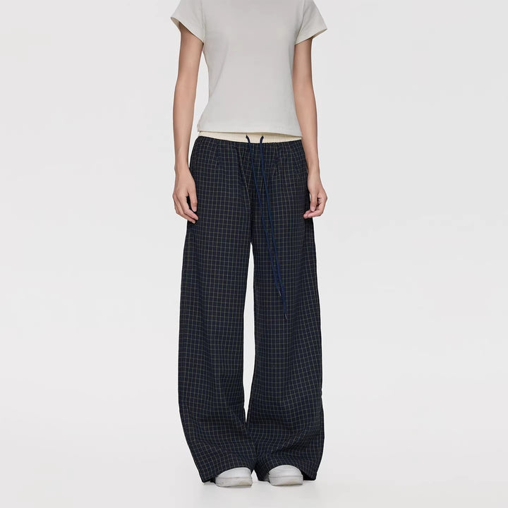 Damen Weite Relaxed-Loungehose mit Tunnelzugbund, Karo-Check & Eingrifftaschen Echoarchiv