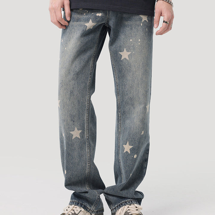 Herren lässige Jeans im Vintage-Stil mit einzigartigen Sternen-Applikationen Echoarchiv