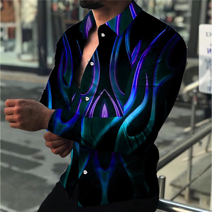 Herren Langarmhemd mit modernem Neon-Muster und figurbetonter Passform Echoarchiv