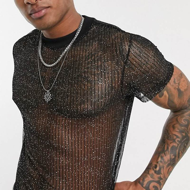 Herren Hochwertiges Mesh-T-Shirt mit glitzerndem Effekt Echoarchiv