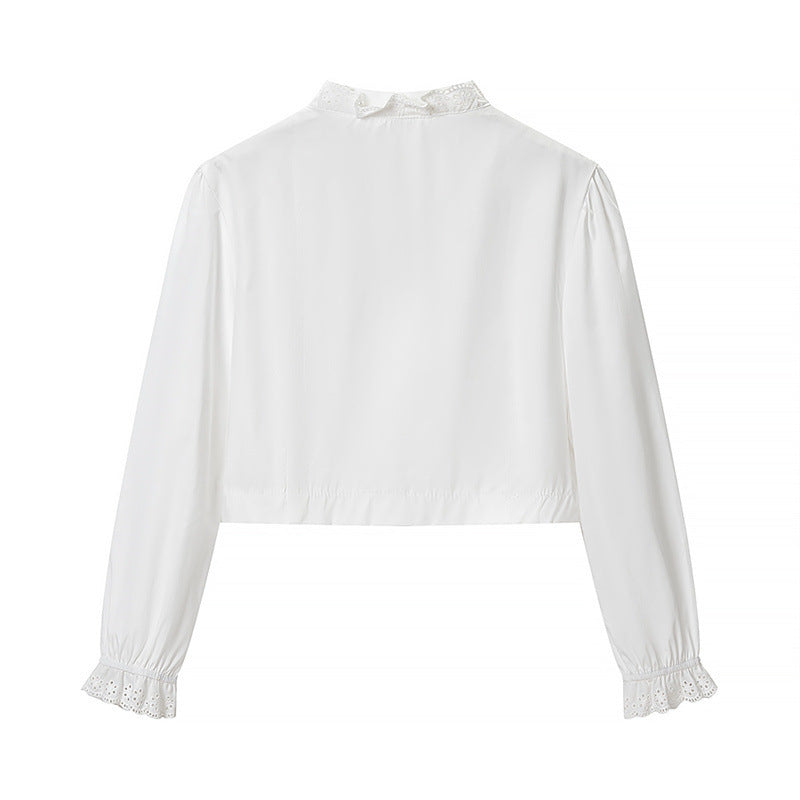 Damen Gekürzte Spitzenbolero‑Bluse mit Stehkragen und Lochstickerei Echo Archiv