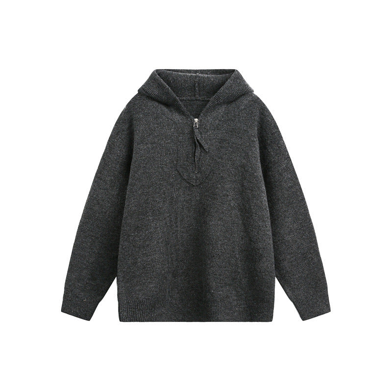 Damen Oversize-Strickpullover mit halbem Reißverschluss und Kapuzenkragen Echoarchiv