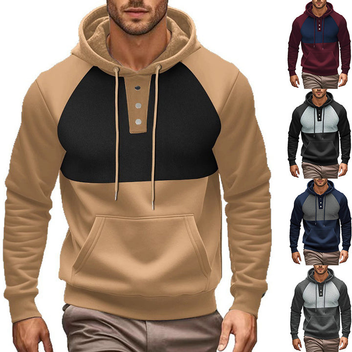 Herren modischer Kapuzenpullover mit Knopfleiste und Kontrastdesign Echoarchiv