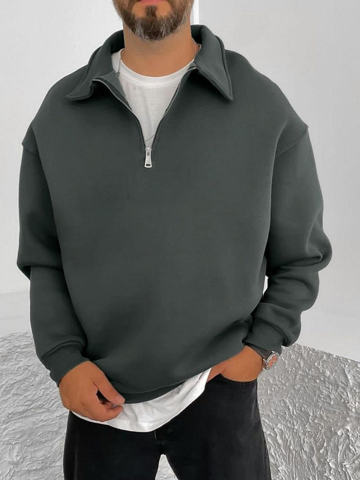 Herren Oversize Halbzip-Sweatshirt mit aufgestelltem Kragen – Cavarno