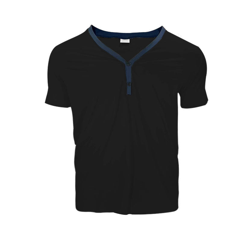 Herren Kurzarmshirt mit modernem V-Ausschnitt und Knopfleiste Echoarchiv