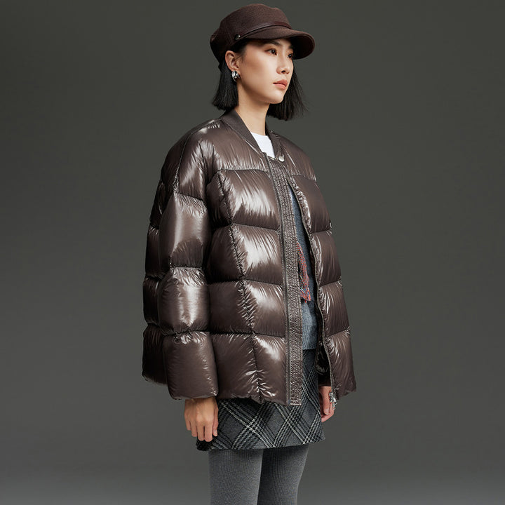 Damen Kurze gestepptte Daunenjacke mit glänzender Shell und Boxy-Silhouette Echoarchiv
