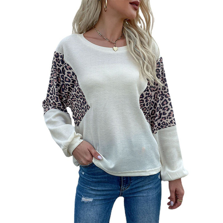 Damen Oversized Carmenausschnitt Waffelstrickpullover mit Leo‑Blockeinsätzen Echoarchiv