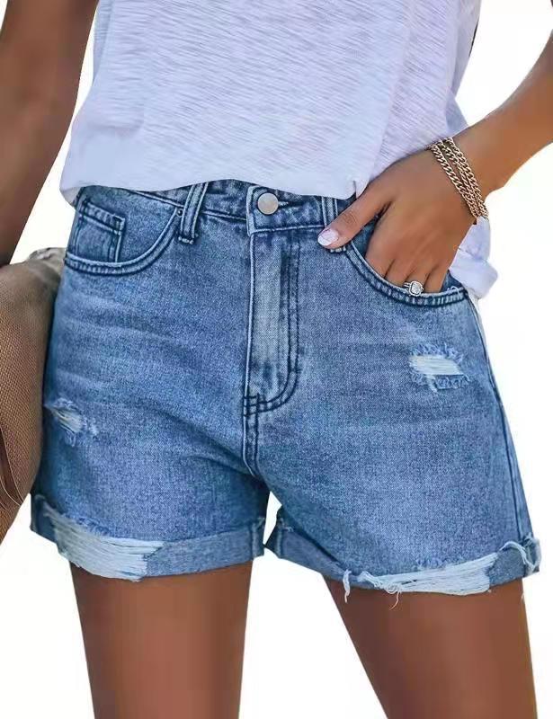 Damen Sommerliche Destroyed Jeansshorts mit umgeschlagenem Saum Echo Archiv