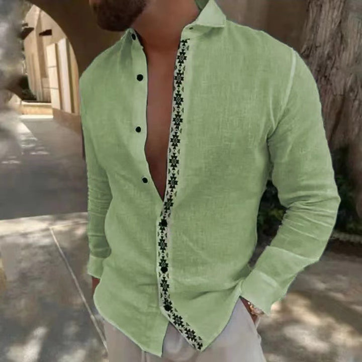 Herren elegante Leinenhemd mit floralen Stickereien Echoarchiv